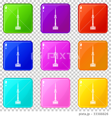 Namsan tower in Seoul icons 9 set 33388826