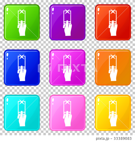 Hand photographs on smartphone icons 9 set 33389083