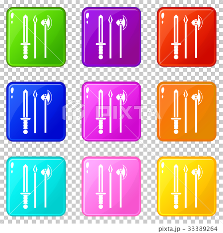 Ancient weapon sword, pick and axe icons 9 set Ancient weapon sword, pick and axe icons 9 set 33389264