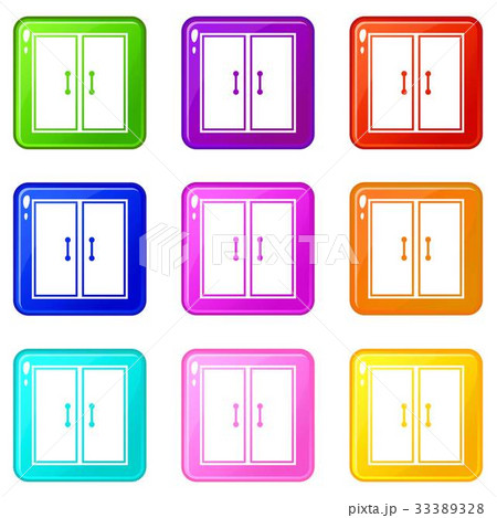 Two glass doors icons 9 set Two glass doors icons 9 set 33389328