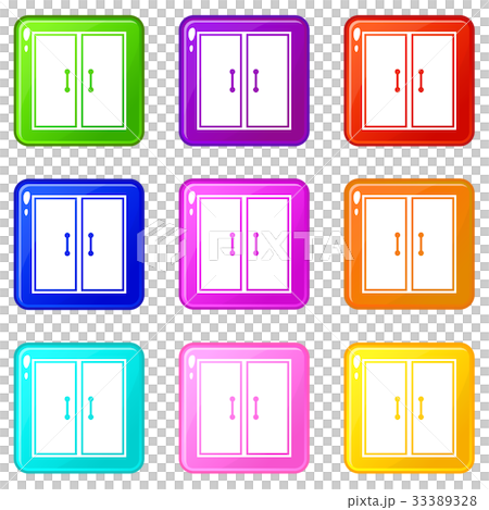 Two glass doors icons 9 set Two glass doors icons 9 set 33389328