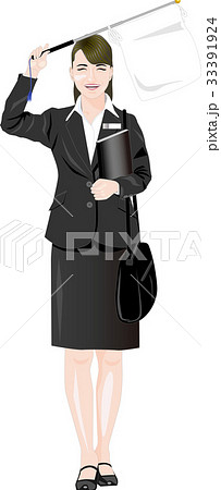 旗を持つ笑顔の添乗員 旗を持つ笑顔の添乗員 33391924