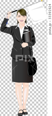 旗を持つ笑顔の添乗員 旗を持つ笑顔の添乗員 33391924