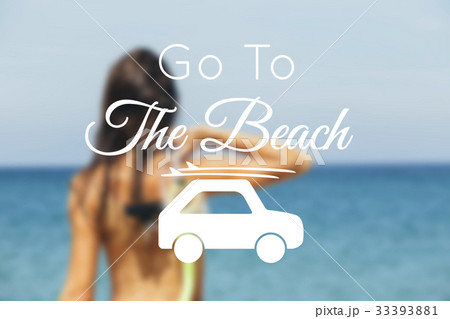 Go to the beach word with car icon on blur sexy woman background Go to the beach word with car icon on blur sexy woman background 33393881