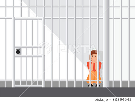 Stressed woman sitting in the corner of jail. 33394642
