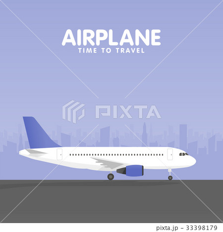 Airplane in the sky. Urban city silhouette Airplane in the sky. Urban city silhouette 33398179