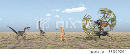Time machine, female time traveler and dinosaurs 33399264