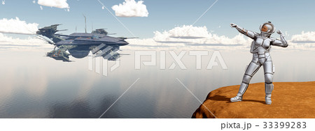 Female astronaut and spacecraft 33399283