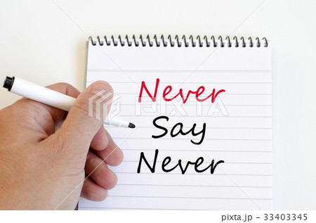 Human hand  and never say never text concept 33403345