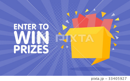 Enter to win prizes gift box Cartoon origami style 33405927