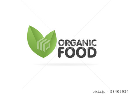 Organic food eco green leaf label sticker.  33405934