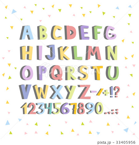 Funny comics font. Hand drawn lowcase colorful Funny comics font. Hand drawn lowcase colorful 33405956