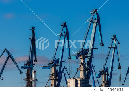 Blue cargo cranes 33406534
