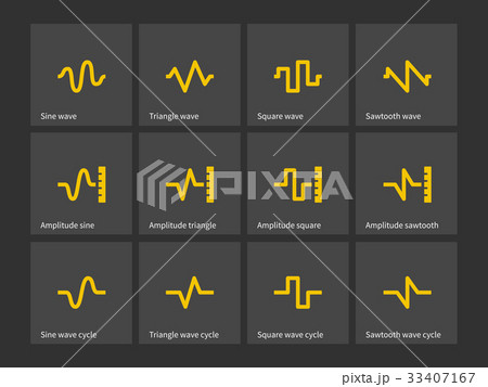 Sine, Triangle, Square, Sawtooth wave types icons. 33407167