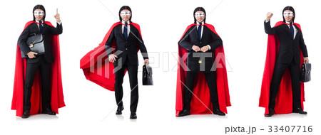 Man in red cover isolated on white 33407716