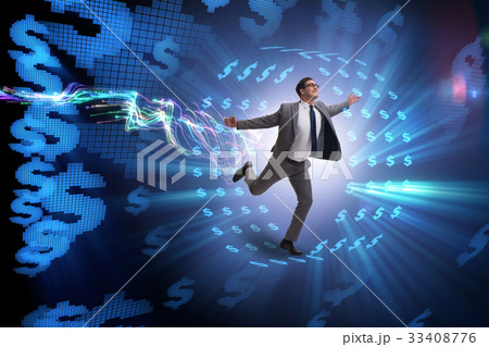 Businessman in hamster wheel chasing dollars 33408776