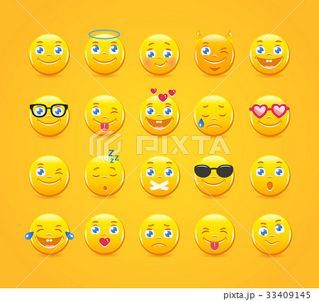 Cute Cartoon Emoticons Emoji Icons Yellow Smilesのイラスト素材 Cute Cartoon Emoticons Emoji Icons Yellow Smilesのイラスト素材