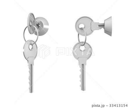 3d rendering of 2 keylocks with keys in side view 33413154
