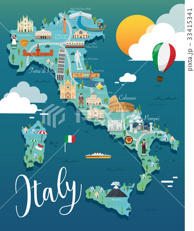 Italy map with attractive landmarks illustration. 33415341
