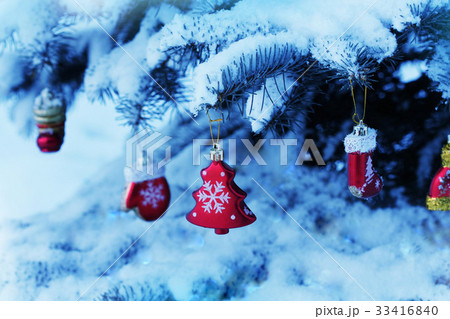 Natural fir tree covered with snow.. Christmas Natural fir tree covered with snow.. Christmas 33416840