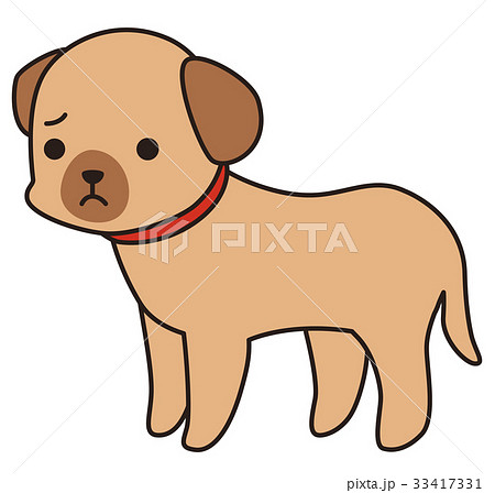 しょんぼりする茶色い犬のイラスト素材