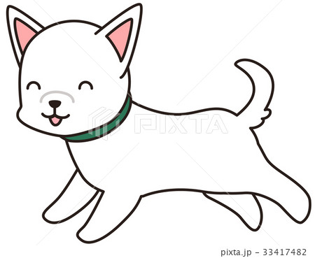 喜んで走る白い犬のイラスト素材
