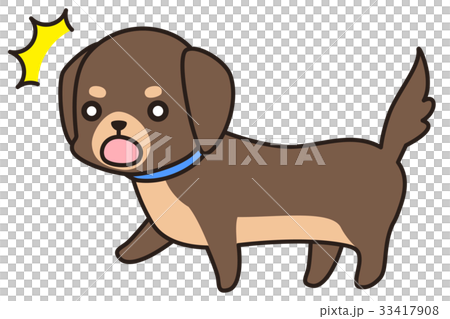 びっくりする茶色い小型犬 ミニチュアダックスフンド のイラスト素材