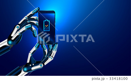 Robot hands holding a smartphone 33418100