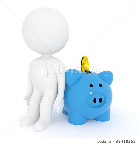 small white people with blue piggy bank for saving 33418265