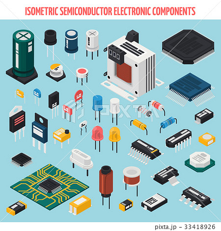 Semiconductor Electronic Components Isometric Iconのイラスト素材