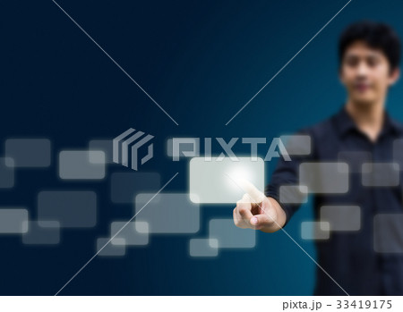 businessman hand pushing on a touch screen businessman hand pushing on a touch screen 33419175
