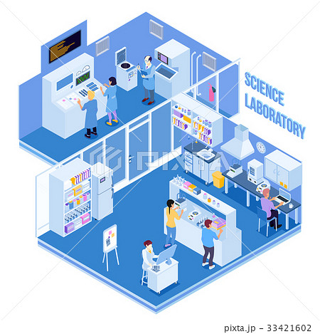 Science Laboratory Isometric Illustrationのイラスト素材