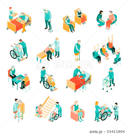 Elderly People Nursing Home Isometric Setのイラスト素材