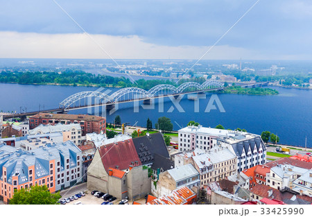 Aerial view of old town and Railway bridge, Riga Aerial view of old town and Railway bridge, Riga 33425990
