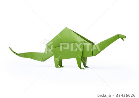 Isolated origami paper green dinosaur brontosaurus 33426626