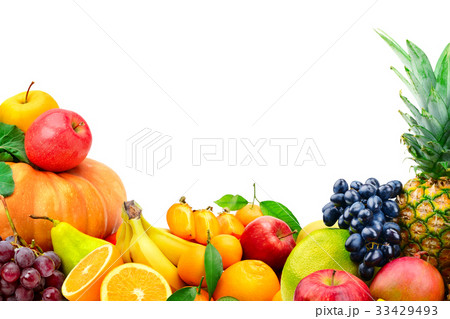 Large collection of fruits and vegetables on white 33429493