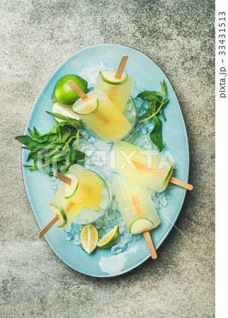 Summer refreshing lemonade popsicles with lime and 33431513