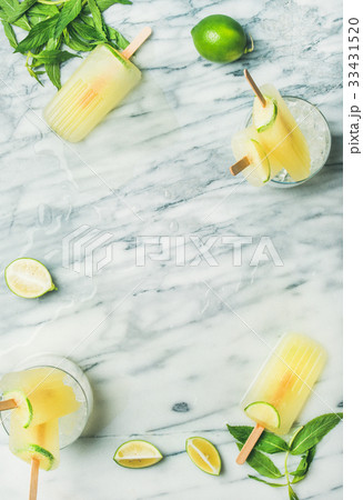 Summer refreshing lemonade popsicles with lime and 33431520