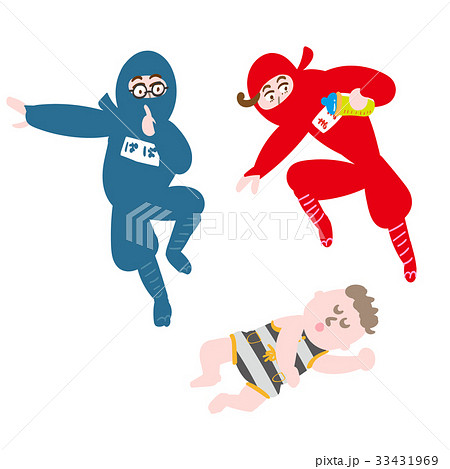 すやすや赤ちゃんママ忍者パパ忍者のイラスト素材