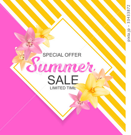 Summer Sale Banner with Lily Flowers. Cute Natural 33433872