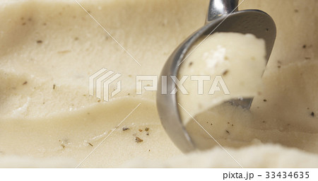 closeup of scooping lemon mint sorbet closeup of scooping lemon mint sorbet 33434635