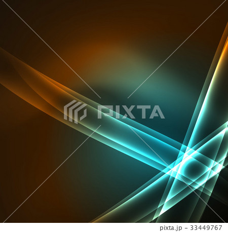 Energy lines, glowing waves in the dark, vector 33449767