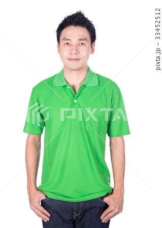 man in green polo shirt isolated on white background 33452512