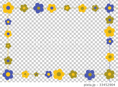 黄色と青のレトロな花のフレーム 33452904