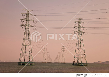 夕焼け 送電塔 始華湖 33453300