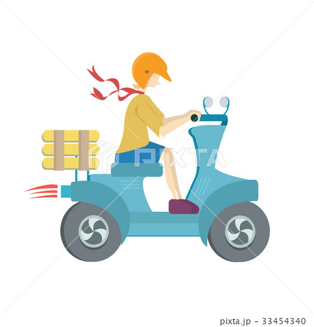 Pizza delivery on a scooter. Man driving a moped 33454340