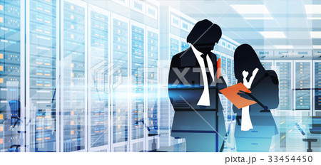 Silhouette People Working In Data Center Room 33454450