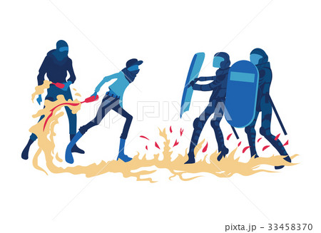 Street riots and protests. Protesting men with a Street riots and protests. Protesting men with a 33458370