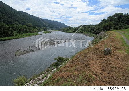 熊倉の渡し跡付近の犀川　上流松本方面 33459168