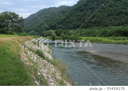 熊倉の渡し跡付近の犀川　下流明科方面 33459170